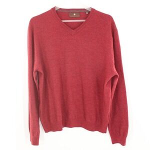 Toscano V-Neck Sweater 100% Merino Wool XL Burgundy Red Pullover